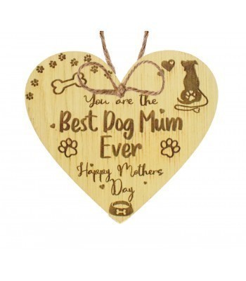 Laser Cut Personalised Oak Veneer Engraved Mini Heart Plaque - 'You are the BEST DOG MUM'